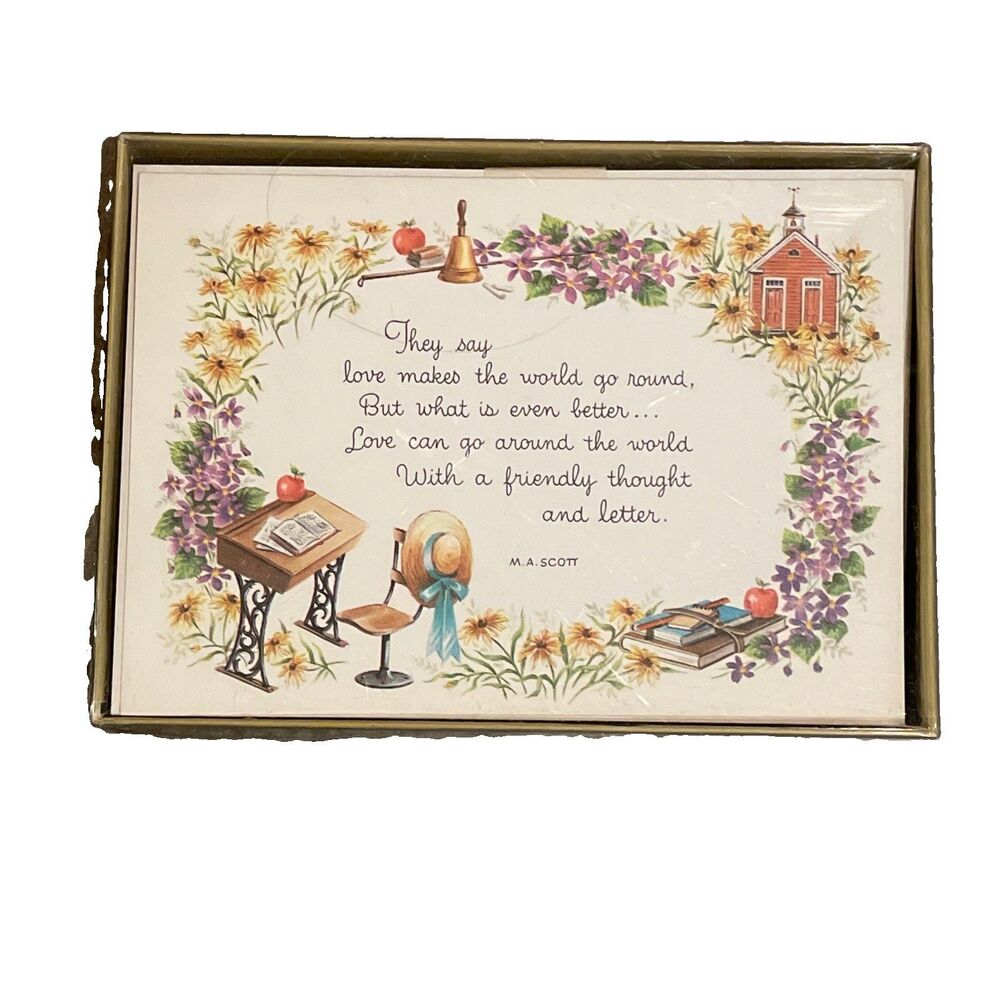 Red Farm Studio Schoolhouse Verse Vintage Note Cards Envelopes M.A. Scott 7/8